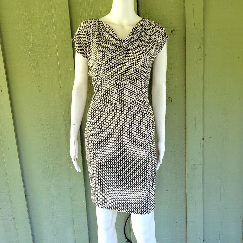 CAbi Black White Stretch Jersey Ruched Dress XS